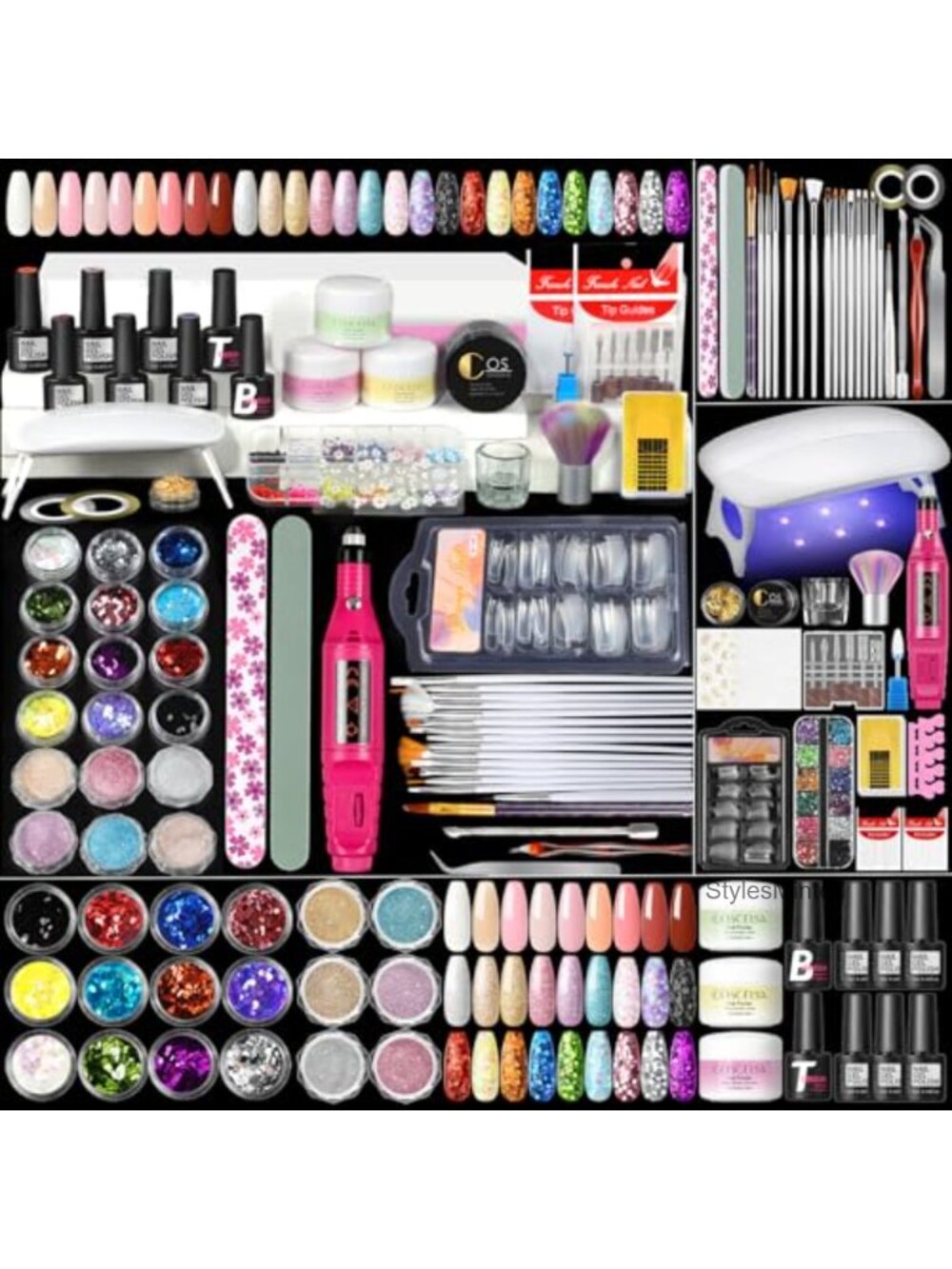 Acrylic Nail Kit with Gel Polish, Nail Lamp & Drill for Beginners